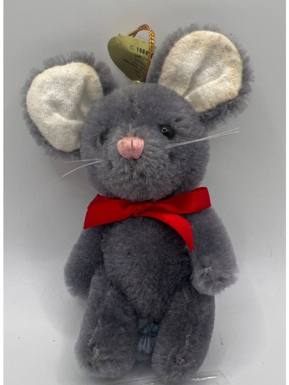Vintage Dankin Mouse Christmas Ornament 1988 Wool Jointed 4.5"